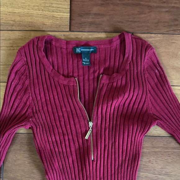 Inc Ribbed Zip-Up Red Top - Picture 4 of 5